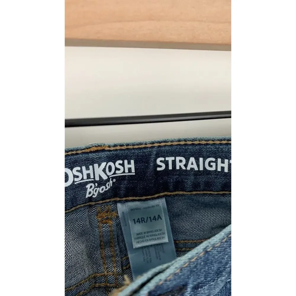 OshKosh B'gosh Boys Blue Straight Leg Denim Jeans 5-Pocket Design Size 14R NWT